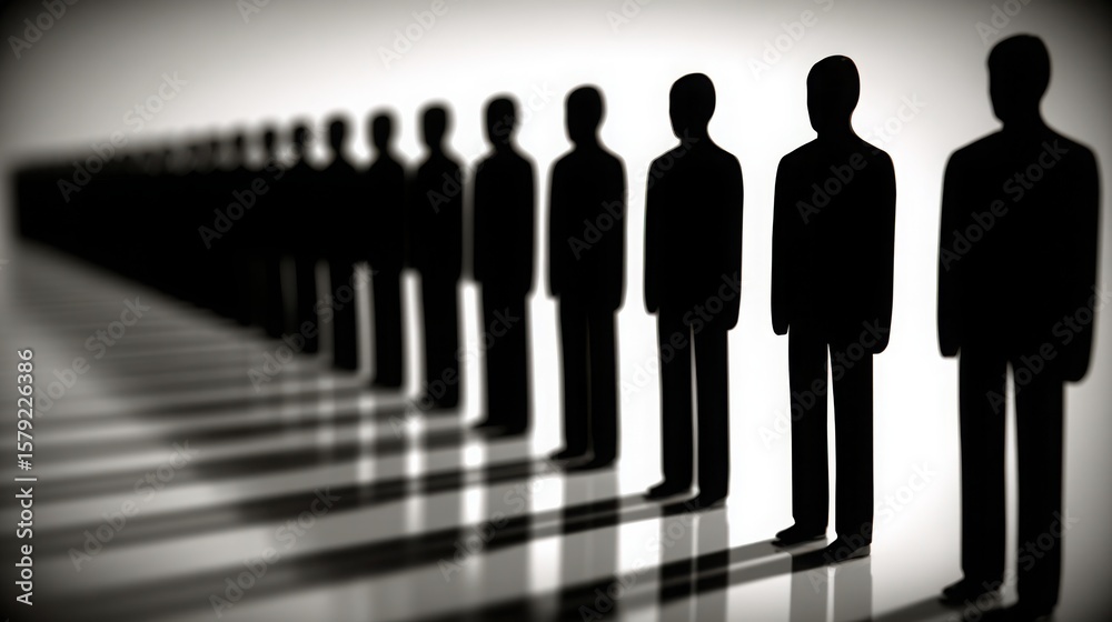 Poster group of people standing in a line representing business cohesion index in a minimalist style concep