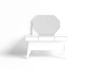 Elegant All-White Vanity Table with Octagonal Mirror for Modern Interiors