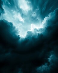 Fototapeta premium Dramatic Clouds with Turquoise Hues and Celestial Light Burst Through