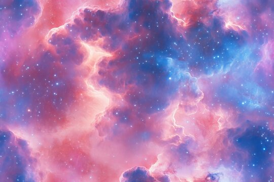 Cosmic seamless pattern with dense star clusters for design and decoration