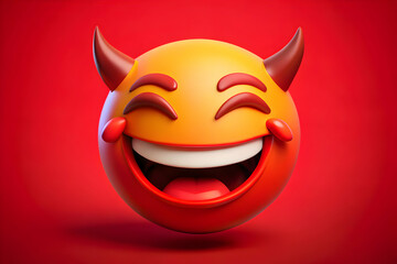 Devil emoji laughing on red background