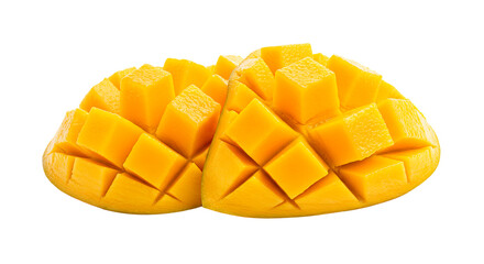 Fresh cut mango chunks ready to eat for a healthy snack or dessert tropical fruit close up delicious treat