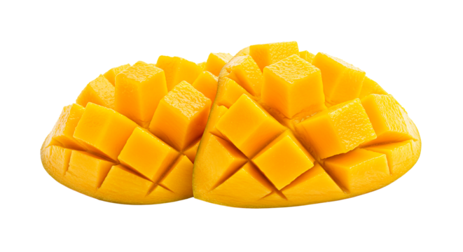 Fresh cut mango chunks ready to eat for a healthy snack or dessert tropical fruit close up delicious treat