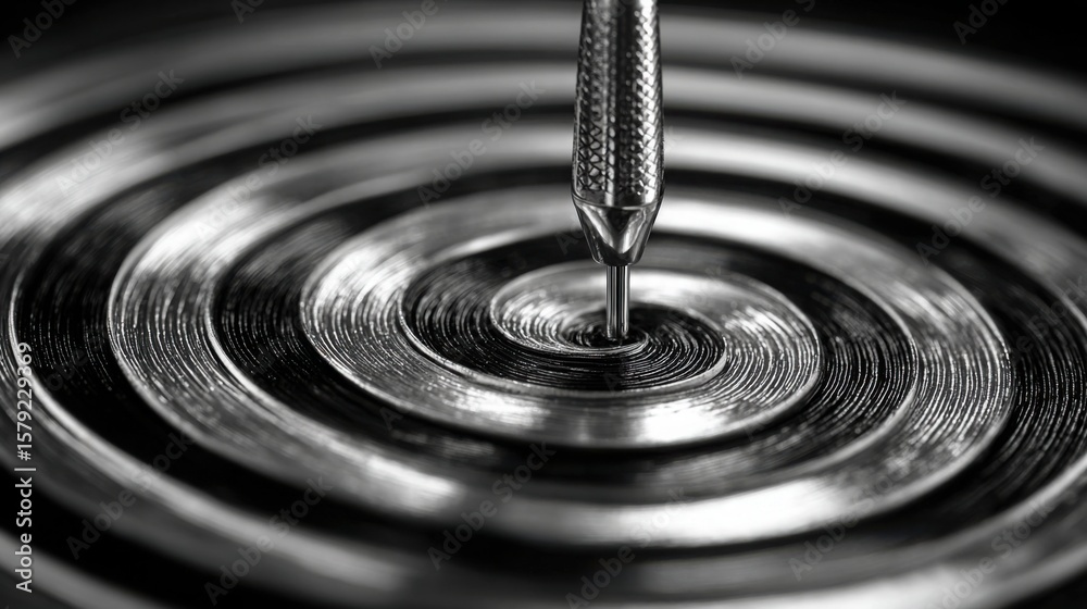 Poster metal object with a tip representing progress towards a linear goal in an execution path icon concep