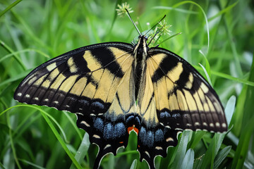 Eastern Tiger Swallowtail butterfly on some grass.