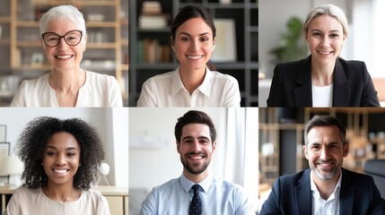 Obraz premium professionals on a video call, diverse backgrounds, corporate attire