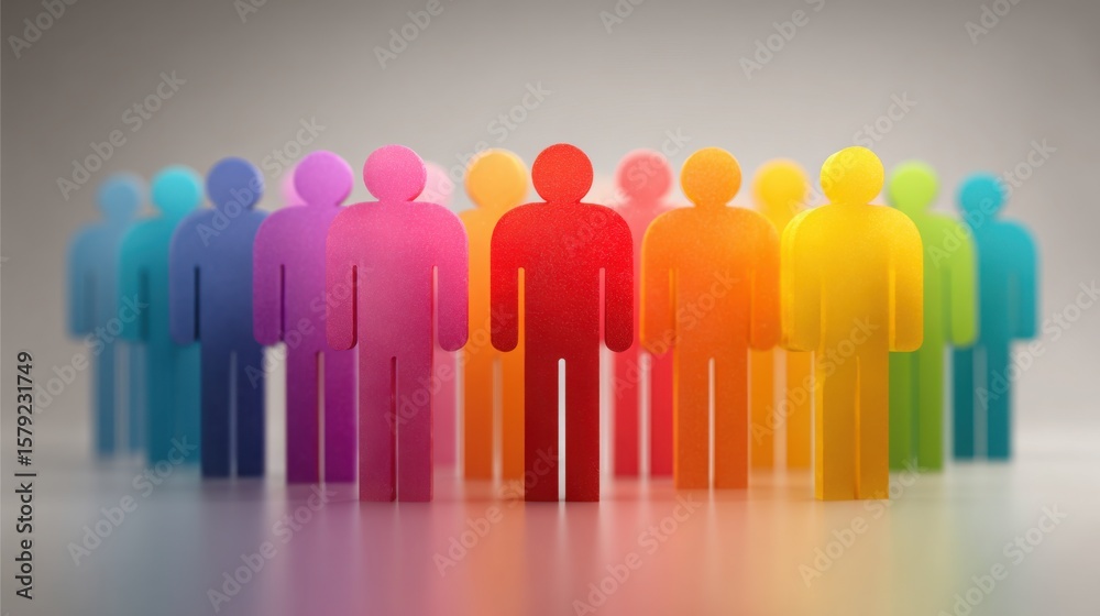 Poster energetic group of people displaying professional drive spectrum through colorful representation of 