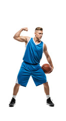 Dynamic Male Basketball Player in Action, Showcasing Athleticism and Strength During a Game, PNG Isolated on Transparent Background