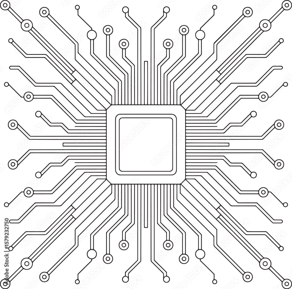 Fototapete Detailed Circuit Board Pattern for Technology Background, Minimalist Circuit Board Background, Circuit Board Layout, Tech Chip Design, Minimal PCB Art, Processor Blueprint, Line Tech Background