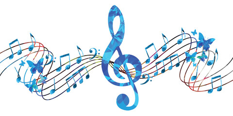 Music notes background. Colorful G-clef and music notes isolated vector illustration © abstract