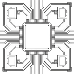 Detailed Circuit Board Pattern for Technology Background, Minimalist Circuit Board Background, Circuit Board Layout, Tech Chip Design, Minimal PCB Art, Processor Blueprint, Line Tech Background
