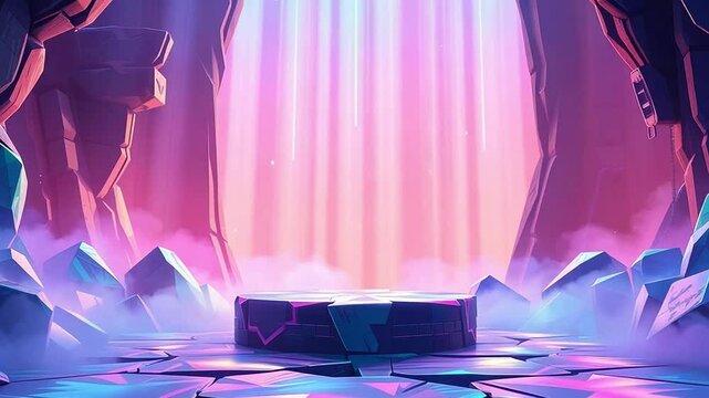 2D Video Game Background. Enigmatic Crystal Cave: A Digital Art of Mystical Platform, Video Game Animation