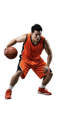 Dynamic Basketball Player in Action Ready for a Fast Break During a Competitive Game, PNG Isolated on Transparent Background