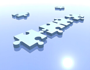 A group of puzzles on a blue surface