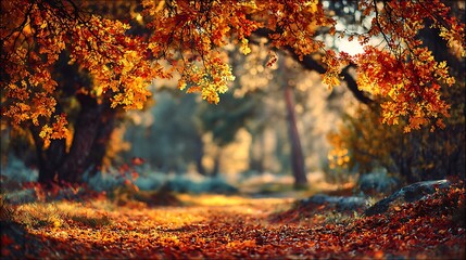 Autumn forest path with golden leaves landscape scenic fall foliage nature background wallpaper hd photo
