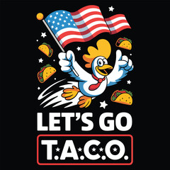 Let’s Go T.A.C.O – Penguin in USA Flag Hat Illustration