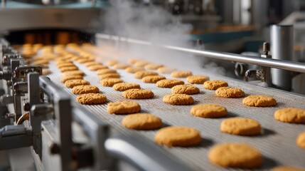High-quality photo of producing cookies in the food industry.
