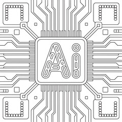 AI Circuit Board Graphic Design, AI Chip with Circuit Lines, AI Circuit Chip, Smart Processor Design, Futuristic AI Tech, Digital Intelligence Board, AI Core Vector