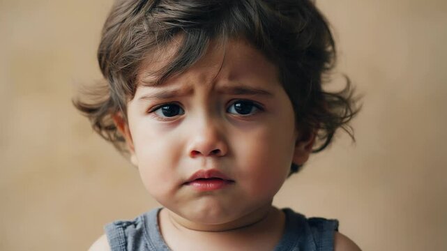 Emotion shift of a young child: from puzzlement to subtle smile in closeup sequence