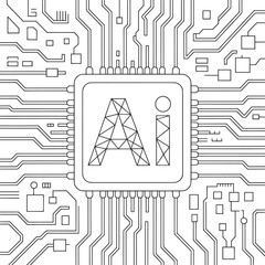 AI Circuit Board Graphic Design, AI Chip with Circuit Lines, AI Circuit Chip, Smart Processor Design, Futuristic AI Tech, Digital Intelligence Board, AI Core Vector