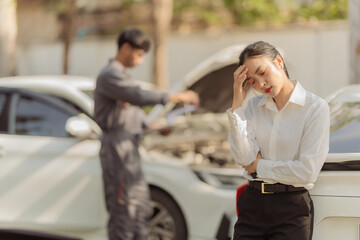 Insurance Agent Inspects Car Damage After Accident Cars damaged after car accidents are promptly...