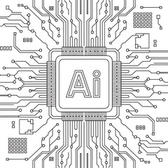 AI Circuit Board Graphic Design, AI Chip with Circuit Lines, AI Circuit Chip, Smart Processor Design, Futuristic AI Tech, Digital Intelligence Board, AI Core Vector