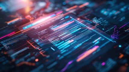 Obraz premium Highly detailed digital data visualization of futuristic information technology interface on a glowing digital screen