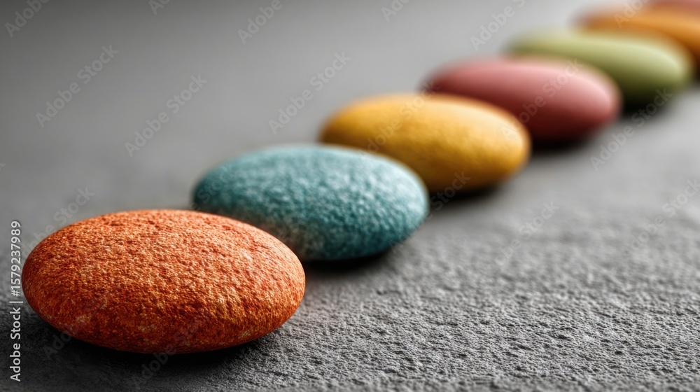 Poster value-driven alignment icon concept represented by a row of colorfully colored candies symbolizing m