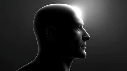 Obraz premium Man's head with light streaming from the side representing visionary leadership concept in abstract silhouette design