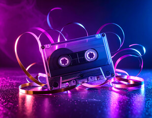 A cassette cassette with a ribbon around it