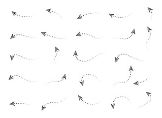 Set of Doodles Art of Scissor Cutting Lines - Different Shapes of Arrow Designs with Dotted Lines