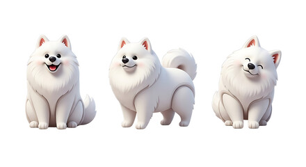 Three Adorable 3D Rendered Samoyed Puppies in Playful Poses.