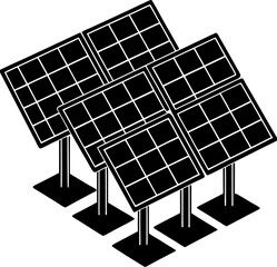 Array of solar panels on stands in a clean graphic silhouette