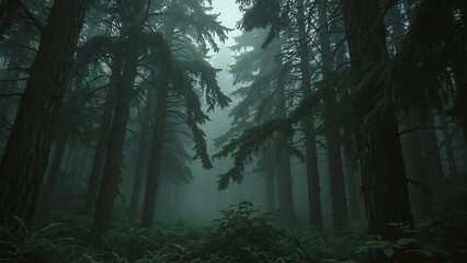 Obraz premium Mysterious Foggy Forest Canopy