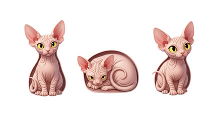 Three Adorable Sphynx Kittens in Different Poses.