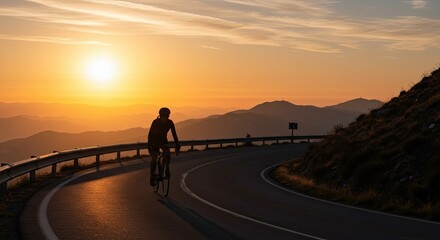 cycling on the evening road with sunset