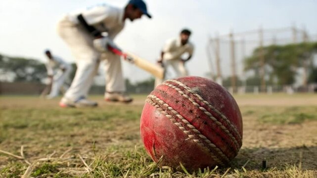 cricket ball close up with indian players from behind video