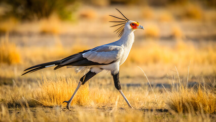 Secretary bird walking on dry savanna
