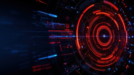 Futuristic digital interface with vibrant red and blue elements showcasing data processing