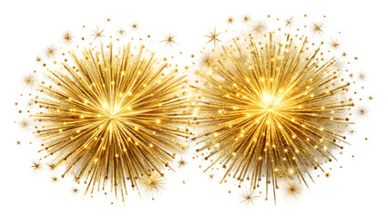Fototapeta premium Two golden fireworks sparkle with festive light, isolated on transparent background, creating a magical and celebratory atmosphere