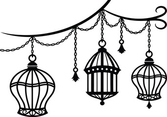 Diwali Lamps Silhouette Design Featuring Traditional Festival Oil Diyas and Candles. Elegant Diwali Lamps Silhouette Art with Hindu Festival Lighting Elements and Icons. Diwali Lamps Design