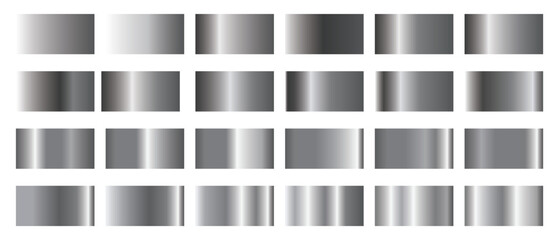 Big set of Silver gradient, set of metallic glossy gradient. Steel gradients collection. Set of Silver foil texture background. silver, grad. Metallic and silver gradient illustration.