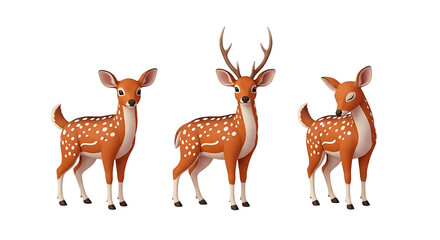 Three Cute Spotted Deer in Profile Views.