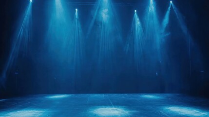 Empty stage lit with blue spotlights