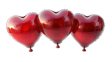 Love Heart-shaped red balloons isolated on a white transparent background, red heart balloon