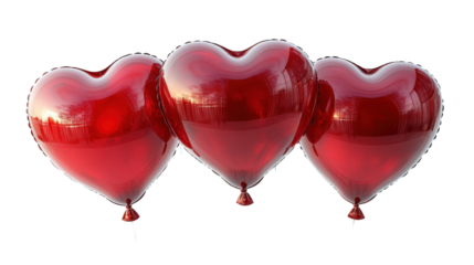 Love Heart-shaped red balloons isolated on a white transparent background, red heart balloon