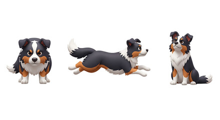 Three Playful Border Collie Illustrations in Action.