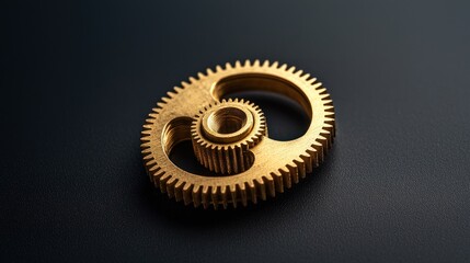 Close up of golden gears intricate mechanism