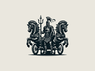 Vintage engraved gladiator chariot vector logo for whiskey or cigar brands