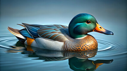 Teal duck swimming calmly